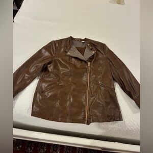 Chicos Brown Faux Leather Jacket size Medium